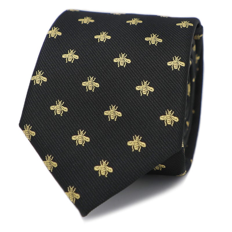 MENDEPOT Bee Necktie With Box Microfiber Jacquard Gold Bee Pattern tie - Image 1
